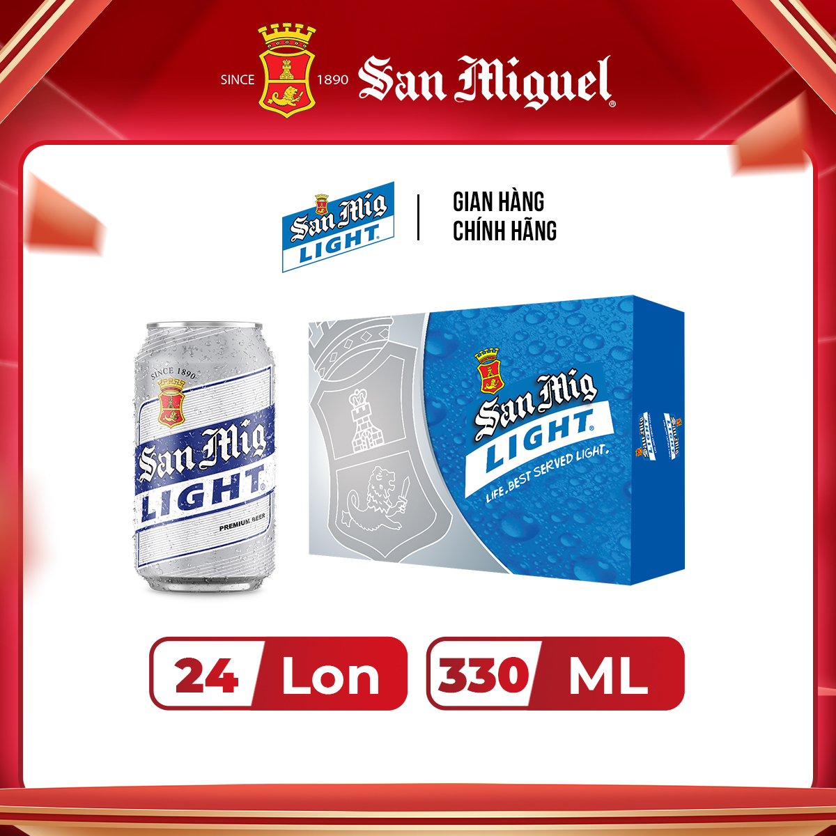 Thùng 24 Lon Bia SAN MIGUEL Light 330 ml