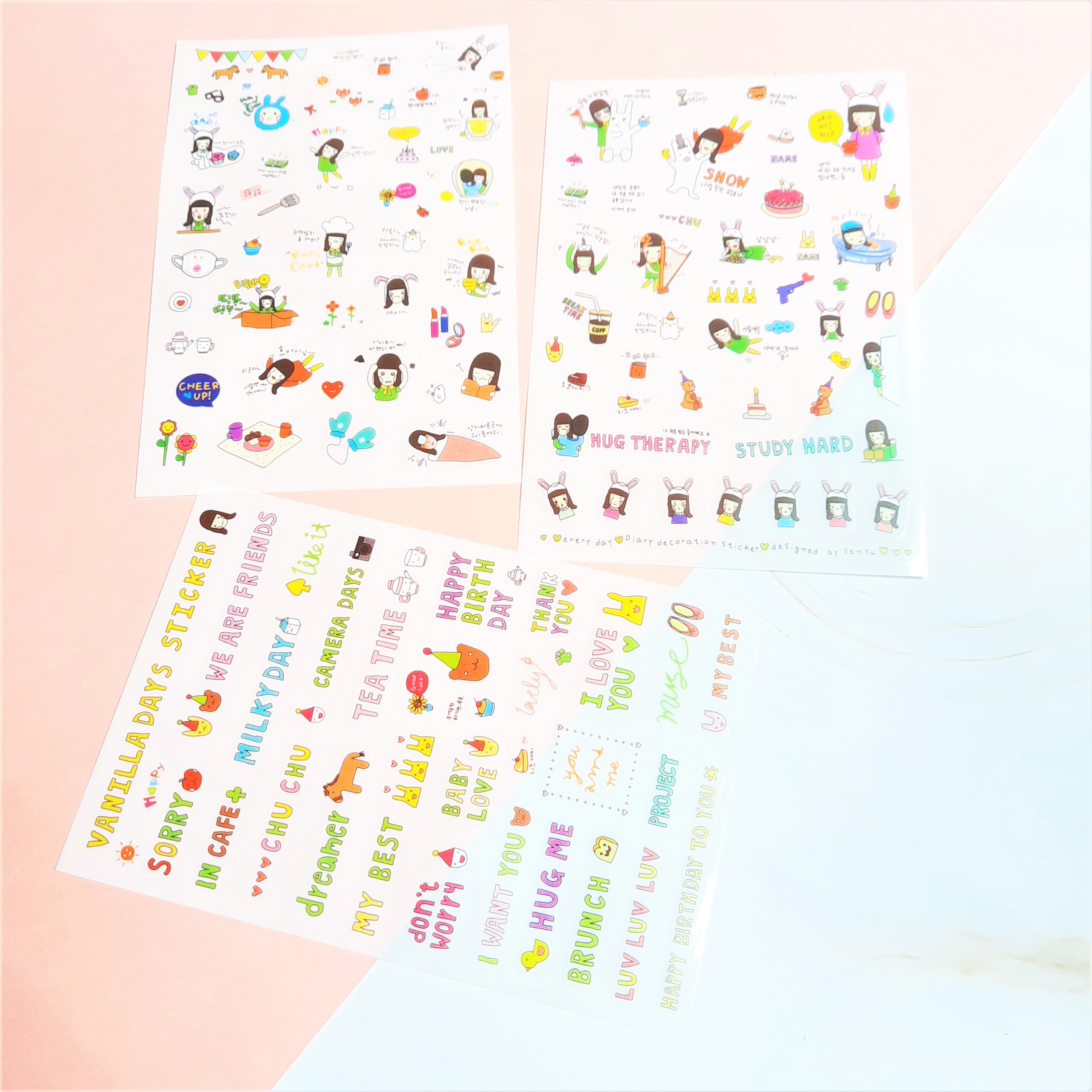 Combo 2 Bộ 6 Tấm Sticker Trang Trí Nhật Ký Tóc Xoăn Và Vanilla