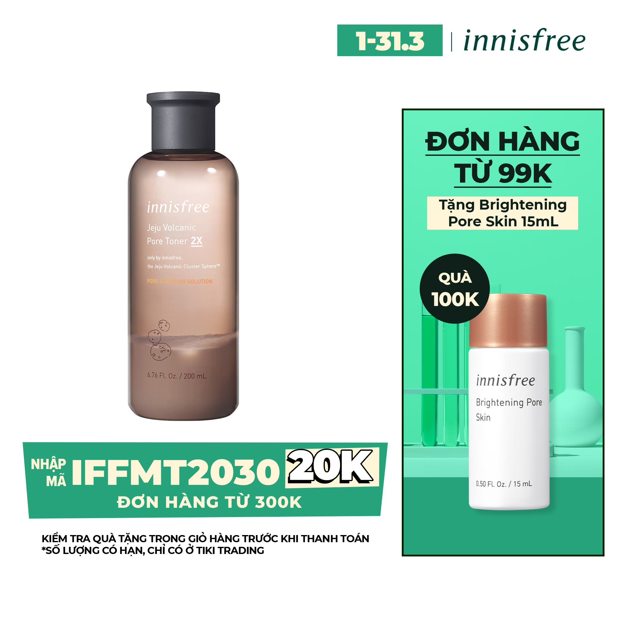 Nước Cân Bằng Se Khít Lỗ Chân Lông Từ Tro Núi Lửa Jeju Innisfree Jeju Volcanic Pore Toner 2 x 200ml - 131171036