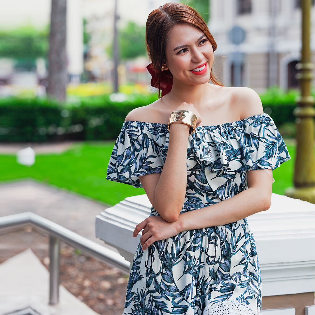Đầm Maxi Hoa Đầm Dài Trễ Vai Thời trang thiết kế Hity DRE125