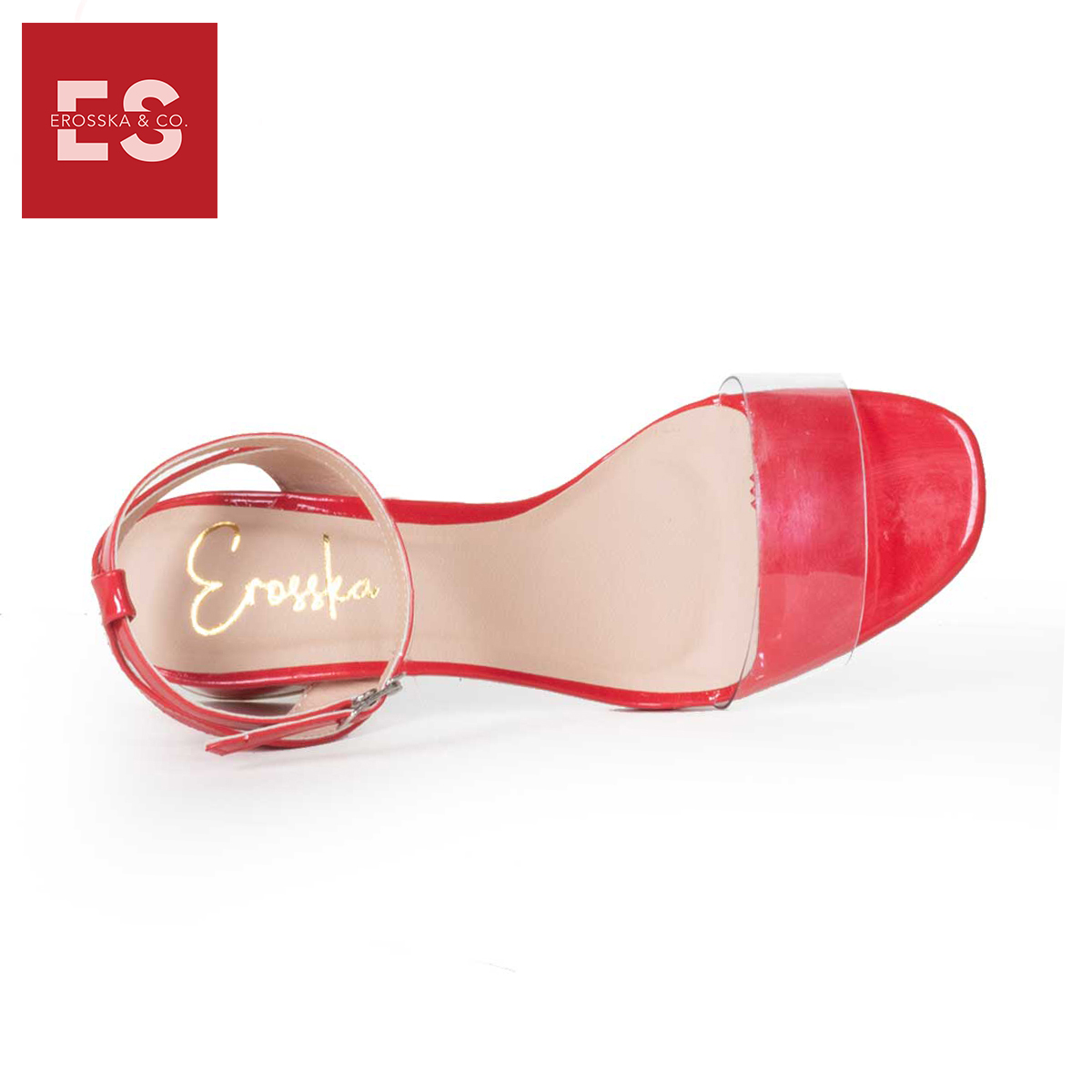 Giày Cao Gót Thời Trang Phối Quai Trong Đế Vuông Erosska EM015 (Màu Đỏ)