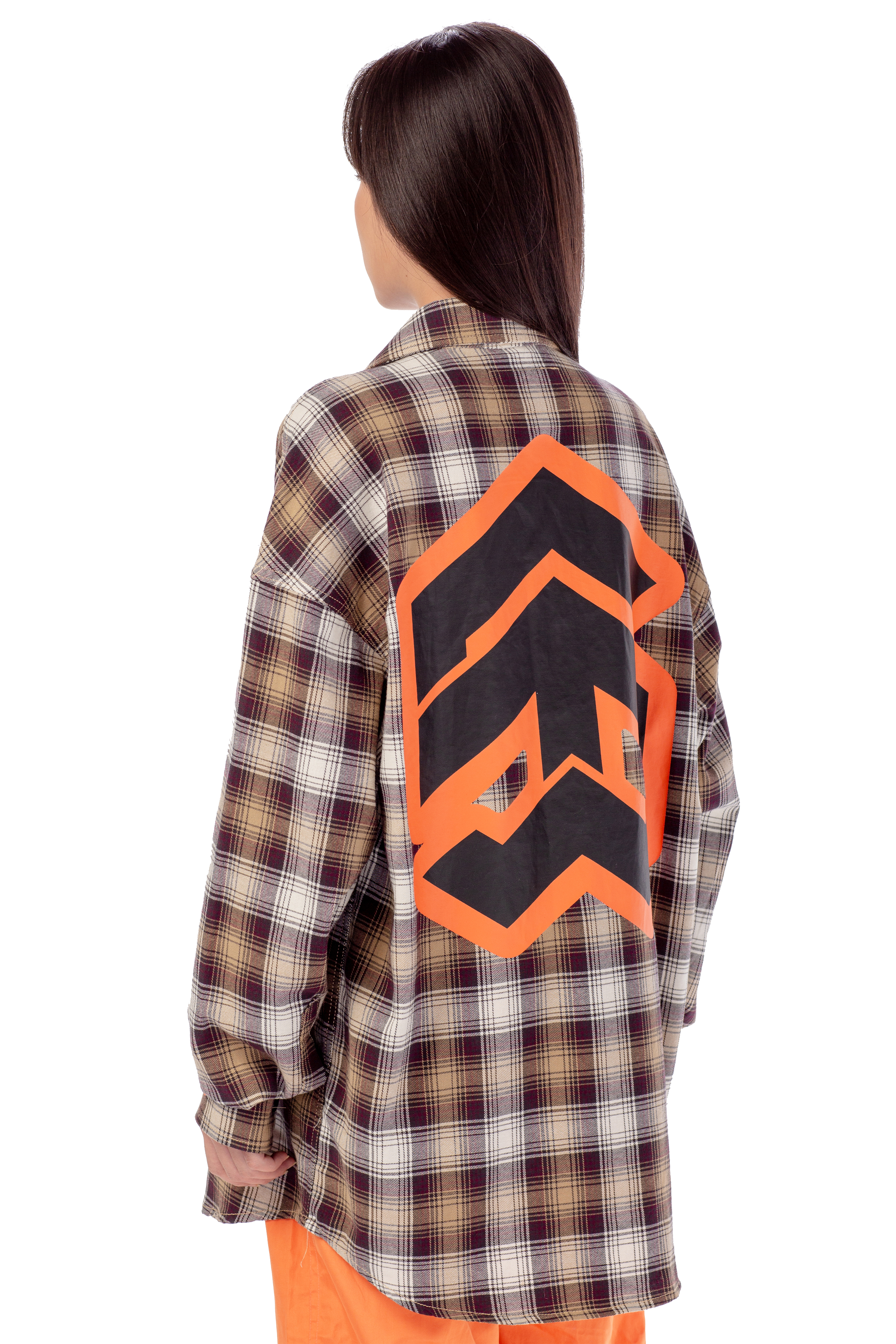 Áo Sơ Mi Flannel 5THEWAY Tay Dài Sọc Caro Tím Cam aka /stroke/ BIG LOGO FLANNEL SHIRT in PU/GR