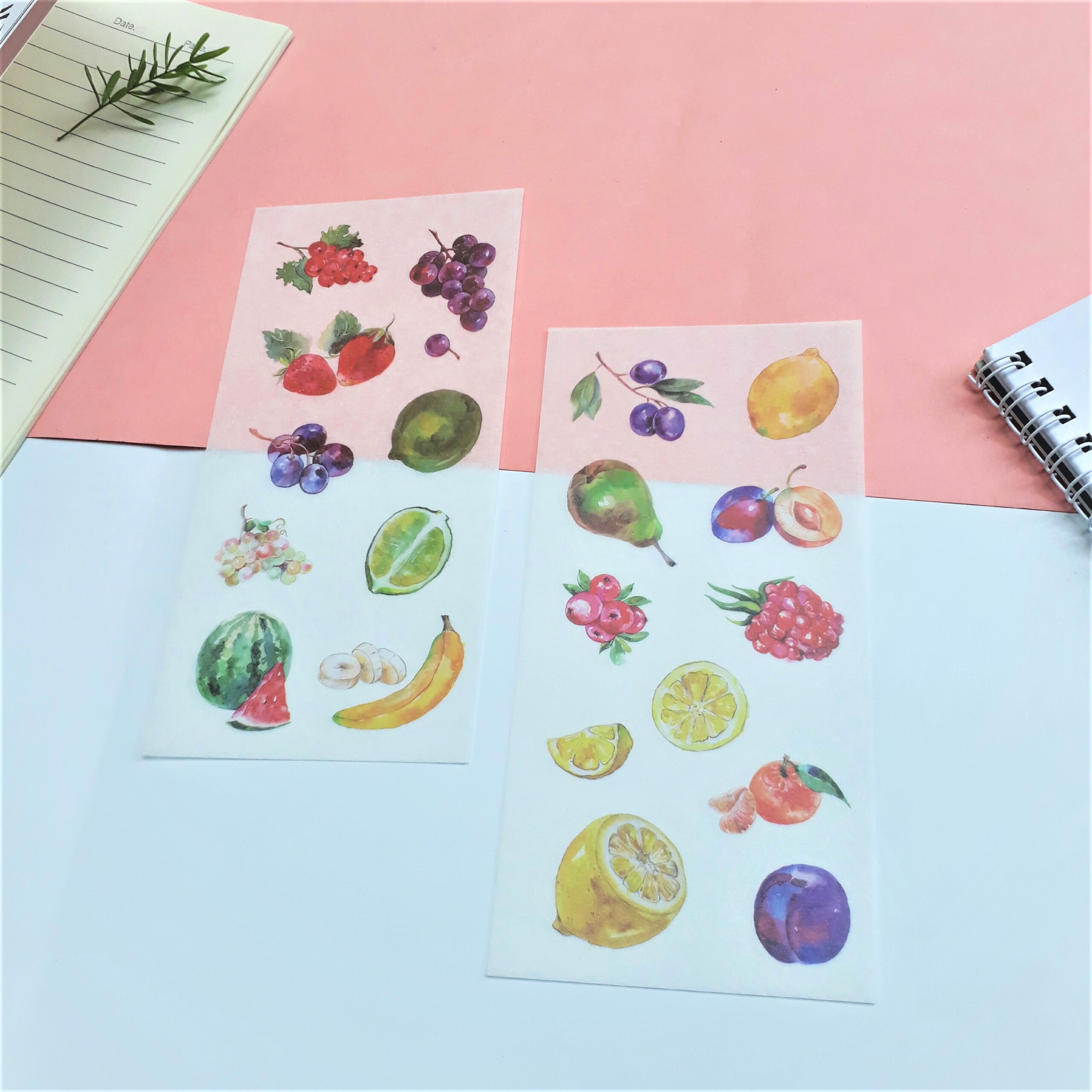 Combo 2 Bộ 6 Tấm Sticker Dán Trang Trí - To Beach Và Trái Cây