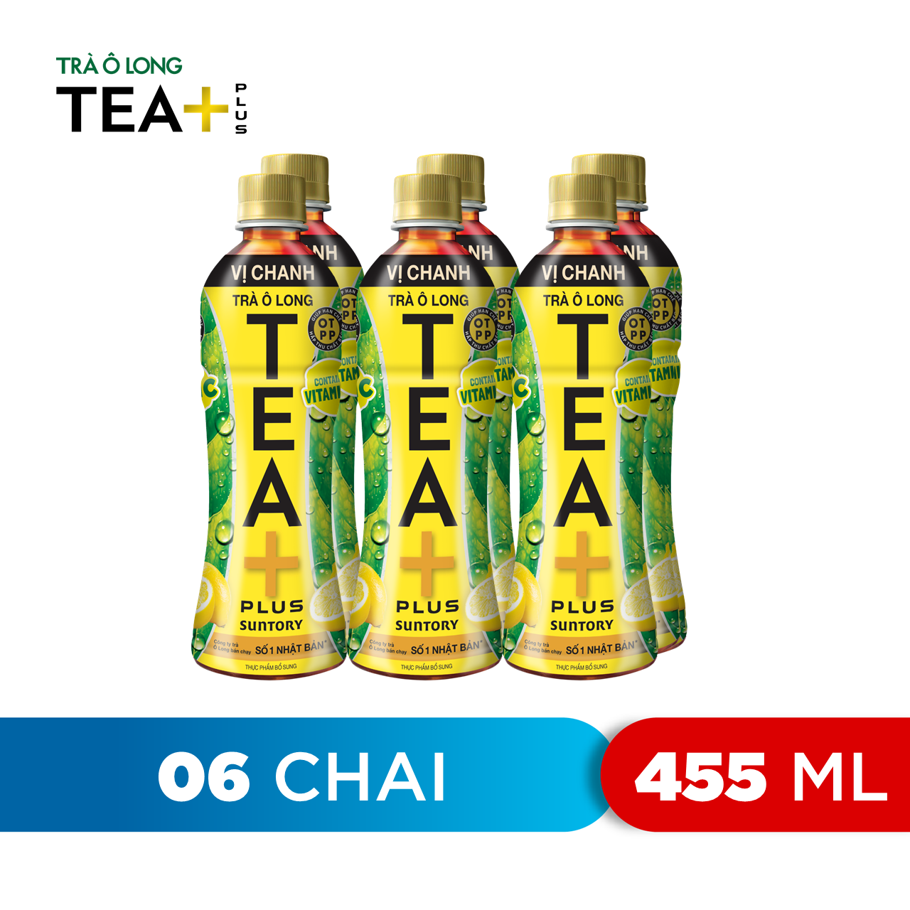 Lốc 6 Trà Ô long Vị Chanh Tea+ (455ml/Chai)