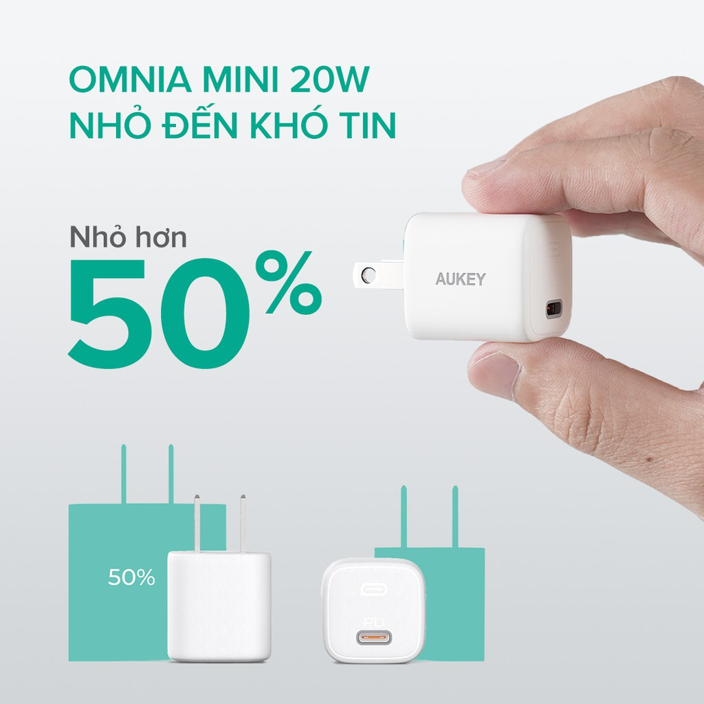 Củ Sạc Nhanh Omnia Aukey PA-B1 Cổng Type C Power Delivery 20W, Quick Charge 3.0 - Hàng Chính Hãng