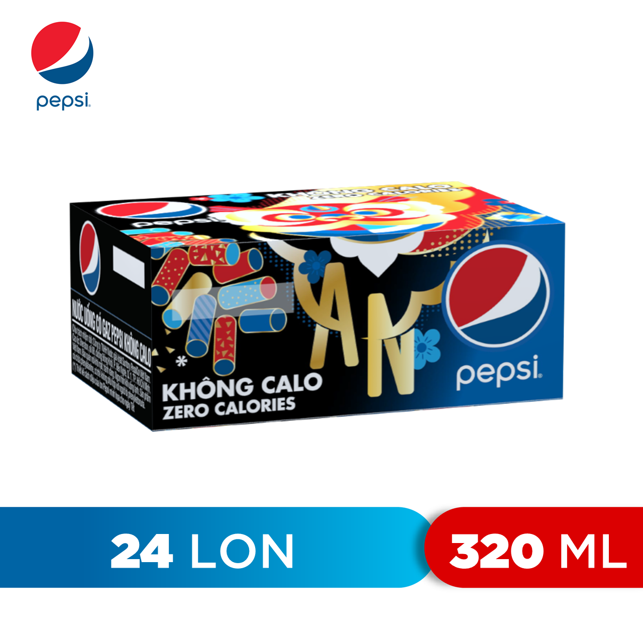 Thùng 24 Lon Nước Uống Có Gaz Pepsi Không Calo (320ml/Lon)