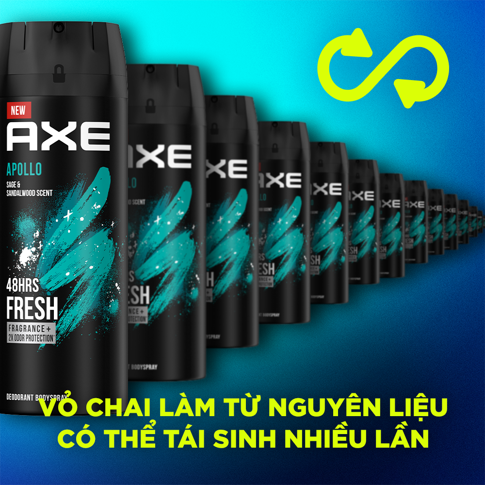 Xịt nước hoa toàn thân Axe Apollo Khử mùi cho nam Hương thơm hoang dại nồng nàn từ thảo mộc & đàn hương 135ml