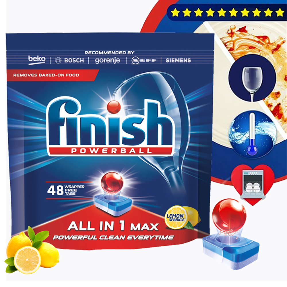 Túi 48 viên rửa chén Finish All In1 Max Dishwasher Tablets Lemon QT09439 - hương chanh