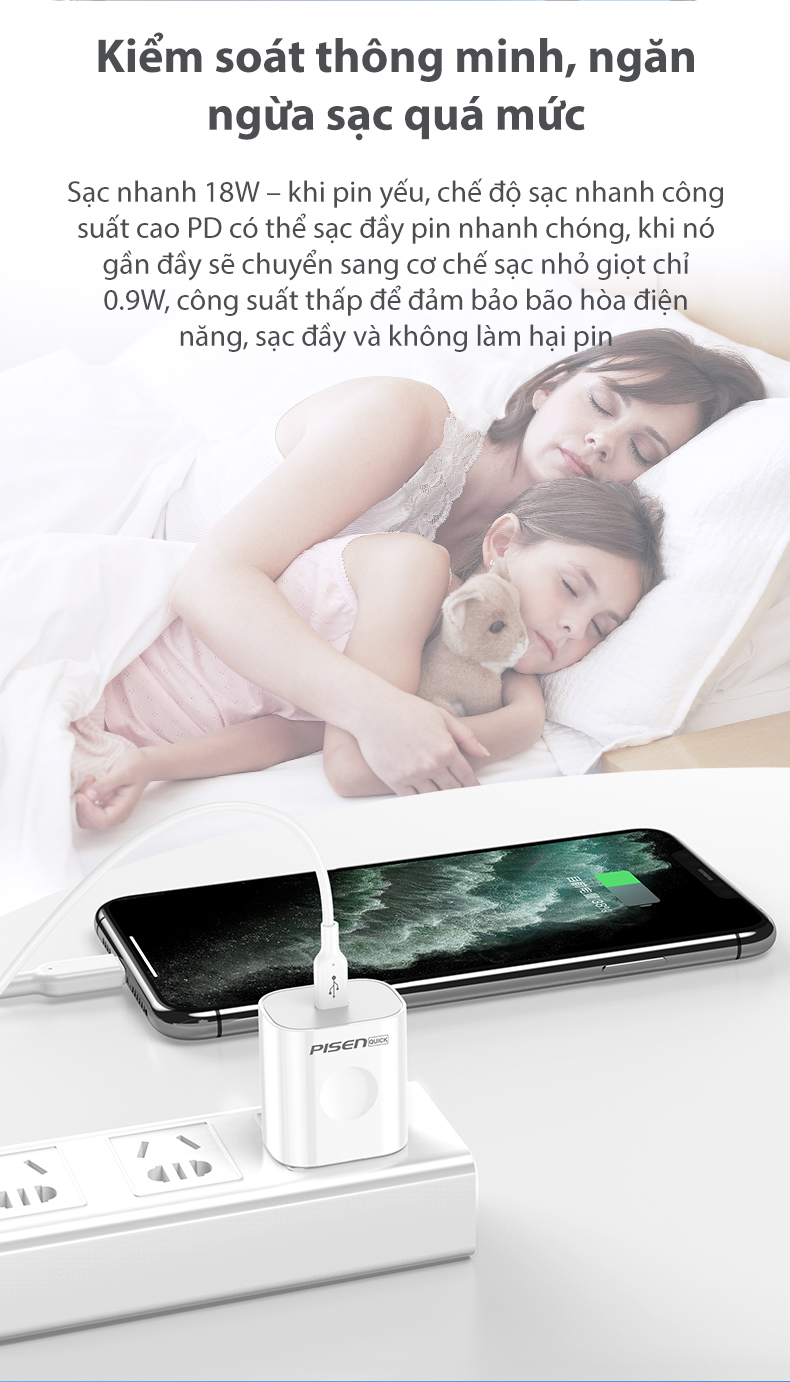 Sạc PISEN Quick Type-C Wall Charger (PD3.0/18W) - Hàng Chính Hãng