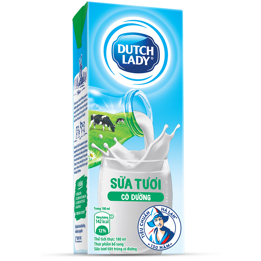 Thùng 48 Hộp Sữa Tươi Tiệt Trùng Dutch Lady Cô Gái Hà Lan Có Đường (48X180ml)