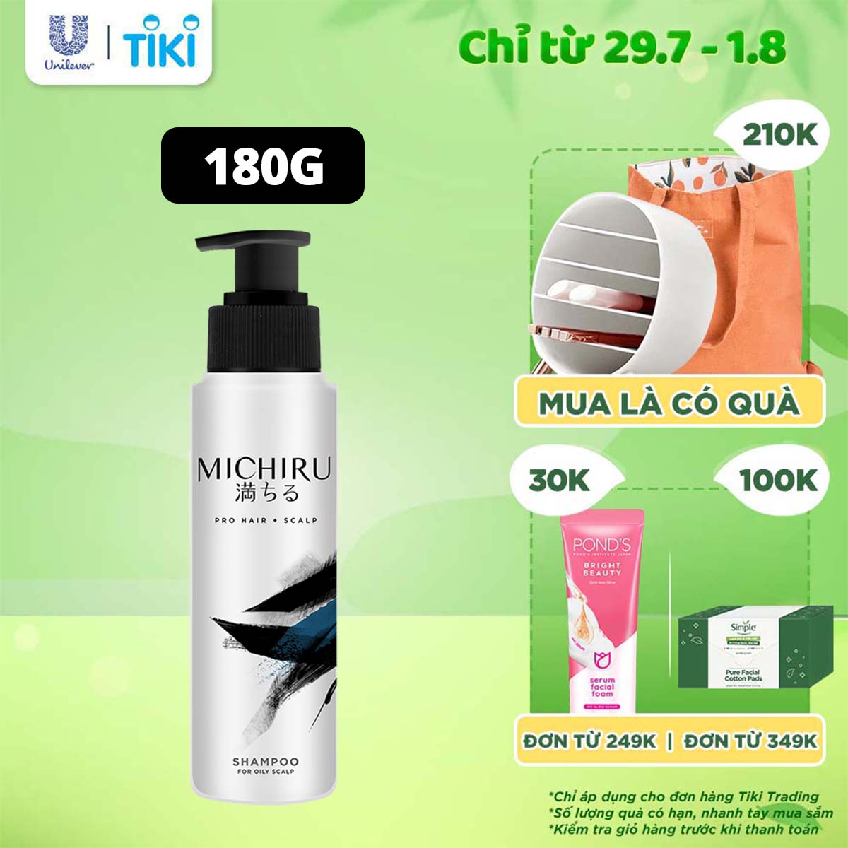 Dầu gội Michiru ngăn rụng tóc cho da đầu dầu, nội địa Nhật, dưỡng chất Fiber Repair Actives 180g