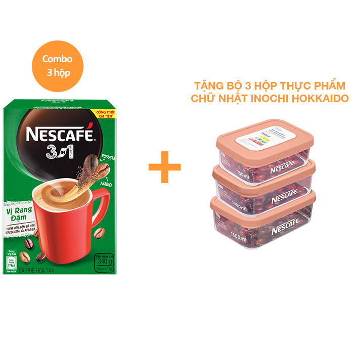 Combo 3 hộp NESCAFÉ 3IN1 Công thức cải tiến - VỊ RANG ĐẬM Hộp 20 gói