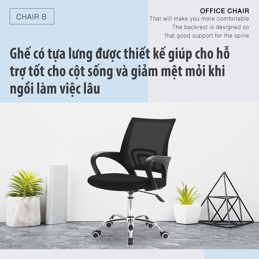 Ghế Lưới Văn Phòng Chân Xoay Mẫu B - Đỏ (hàng nhập khẩu)