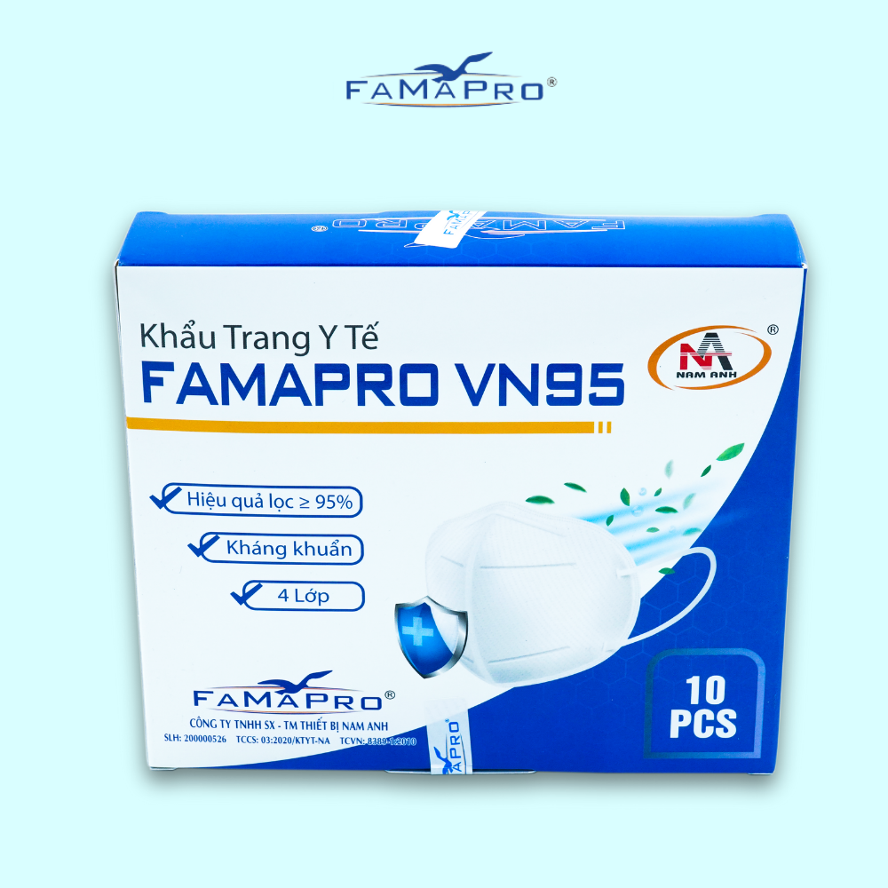 [HỘP - FAMAPRO VN95] - Khẩu trang y tế kháng khuẩn 4 lớp Famapro VN95 đạt chuẩn N95 (10 cái/ hộp)