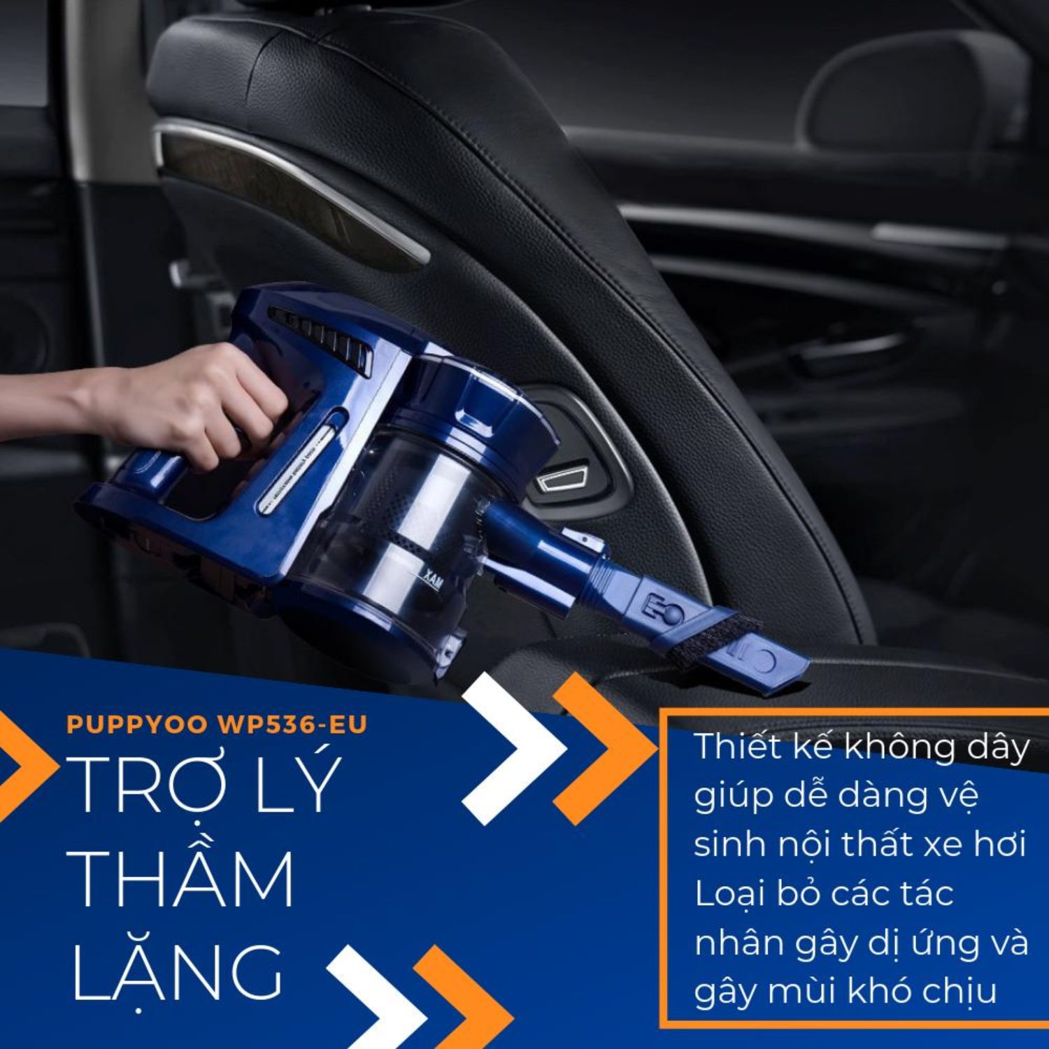 Máy Hút Bụi Cầm Tay PUPPYOO WP536 Không Dây Gia Đình Thông Minh Màu Xanh Blue Loại Mini Đa Năng Lắp Pin Sạc Rời Lực Hút Mạnh 14000PA Cao Cấp Tiện Lợi May Hut Bui Cầu Thang Sàn Chung Cư Ô Tô Nệm Xe Hơi May Hut Bụi Sàn Gỗ Sofa Giường Đệm - Hàng Chính Hãng