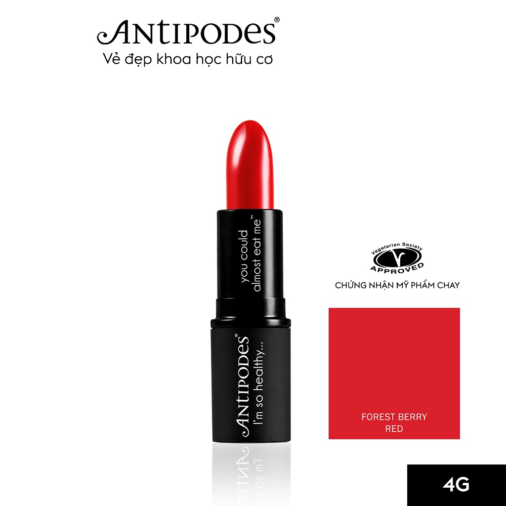 Son Môi Thiên Nhiên Màu #12 Đỏ Tươi Antipodes Lipstick Forest Berry Red 410 4g