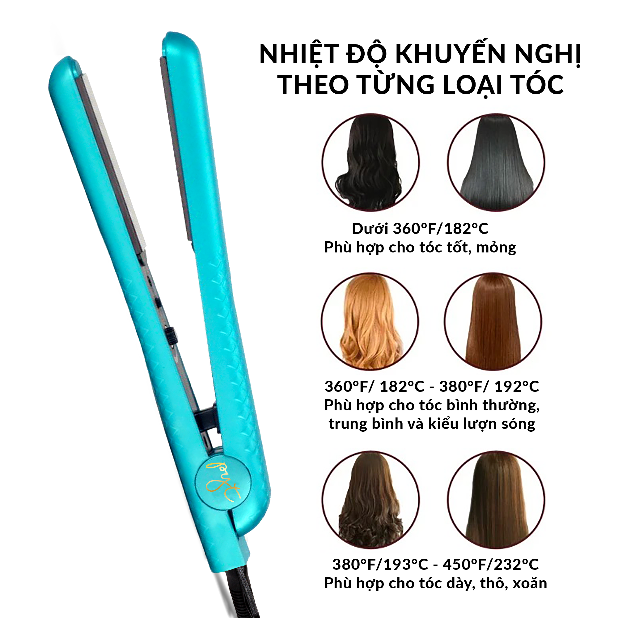 Máy Kẹp Tóc Bằng Sứ PYT Ceramic Styling Tool (2 trong 1) Màu Xanh Ngọc - Có Thể Duỗi, Uốn Lọn Hoặc Uốn Cúp