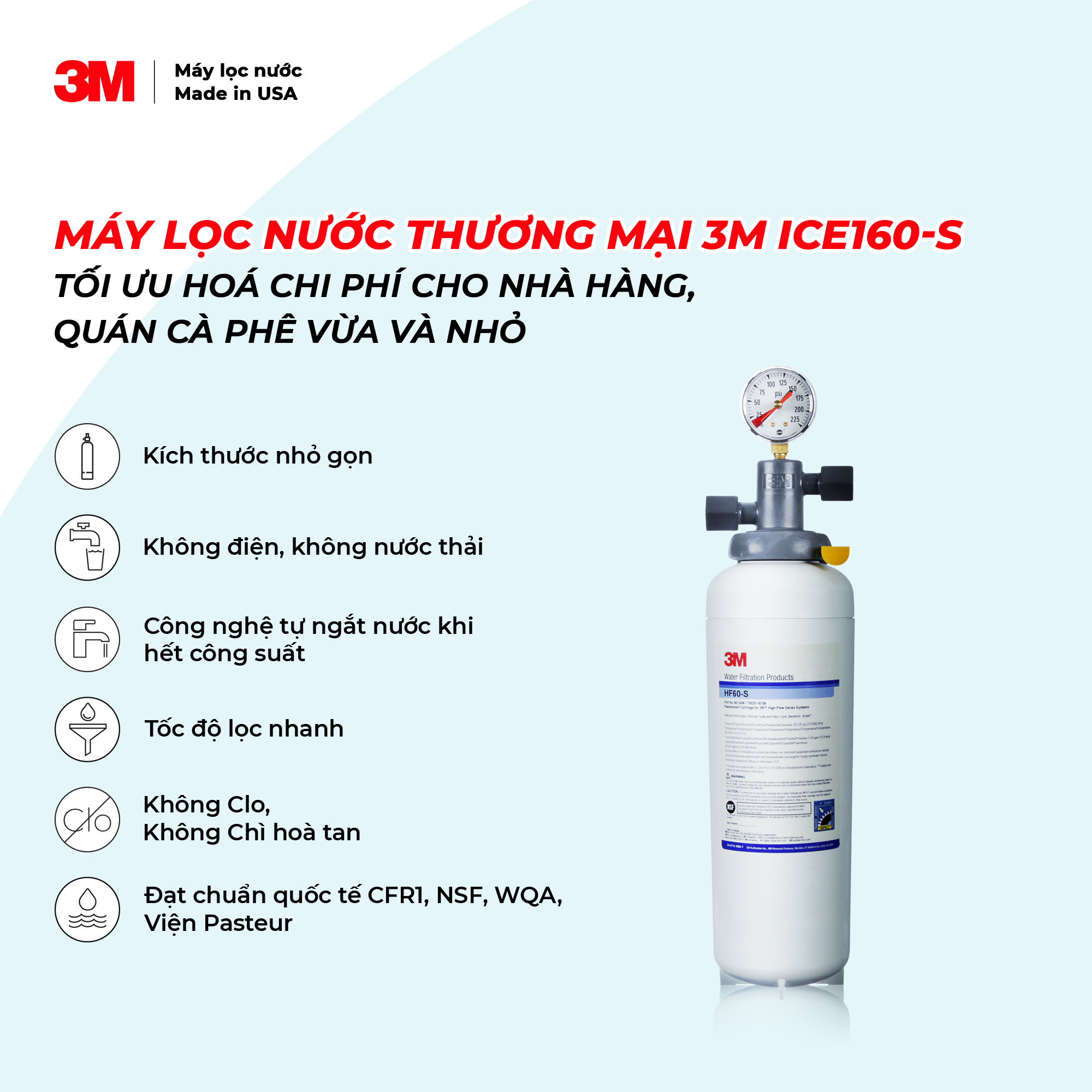 Máy Lọc Nước Dùng Trong Nhà Hàng - Quán Cafe Vừa và Nhỏ 3M ICE160-S - Công Nghệ Lọc IMPACT - Lưu Lượng Nước 12,6 Lít/phút - Công Suất Lọc 132.489 Lít - 3M Product Number ICE160-s 5616303 - Hàng Chính Hãng