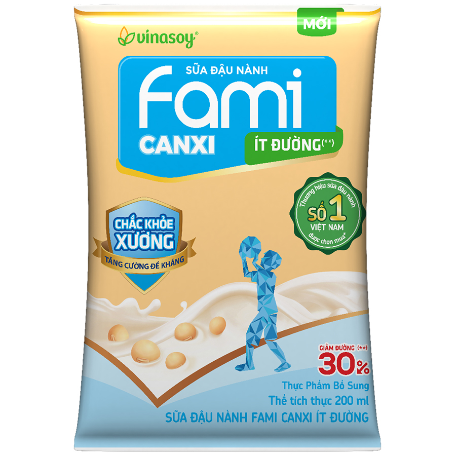 Thùng Sữa đậu nành Fami Canxi ít đường (200ml x 40 bịch)