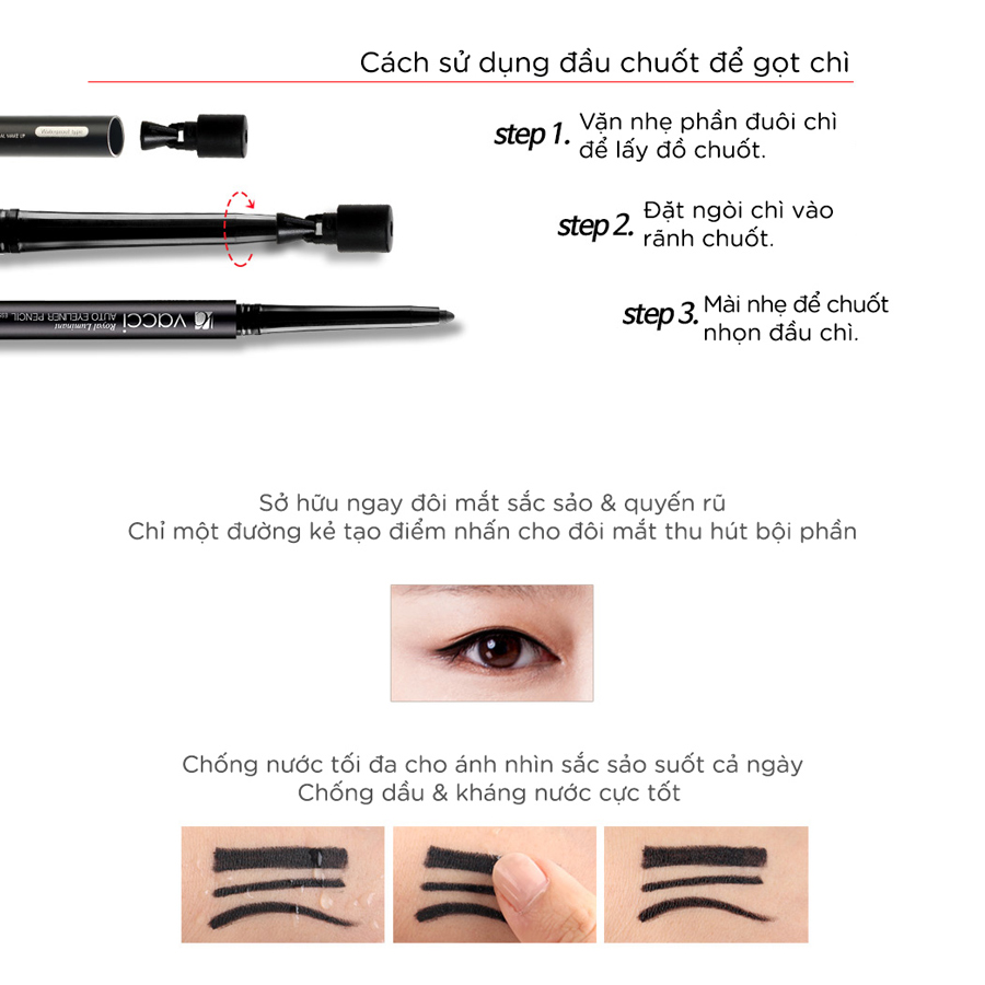 CHÌ MÍ ĐỊNH HÌNH CAO CẤP KHÔNG LEM VACCI - AUTO EYELINER PENCIL