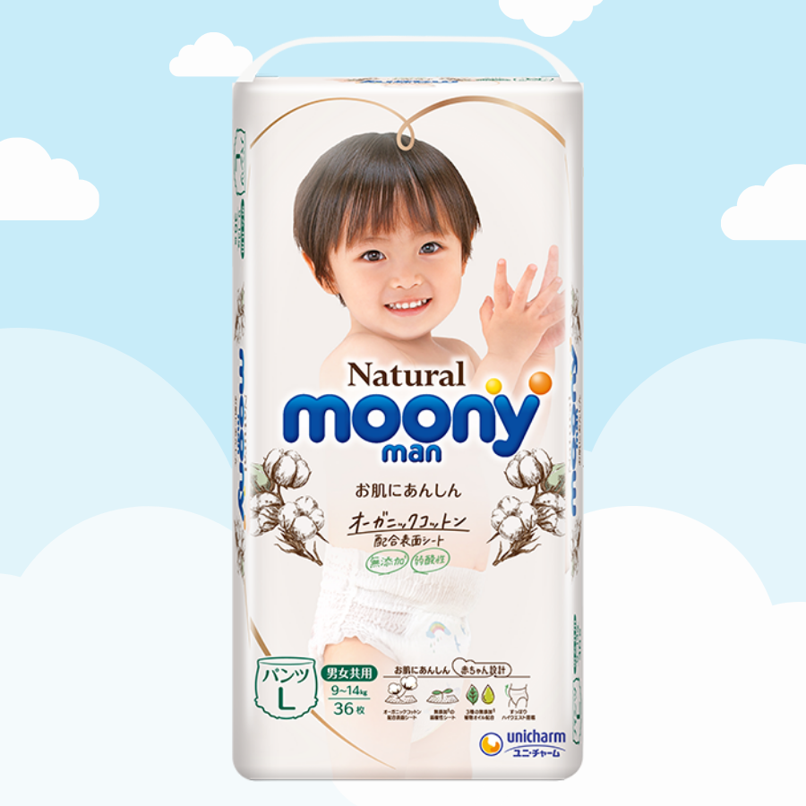 COMBO 2 Bỉm - Tã quần Moony Natural size L-36 miếng