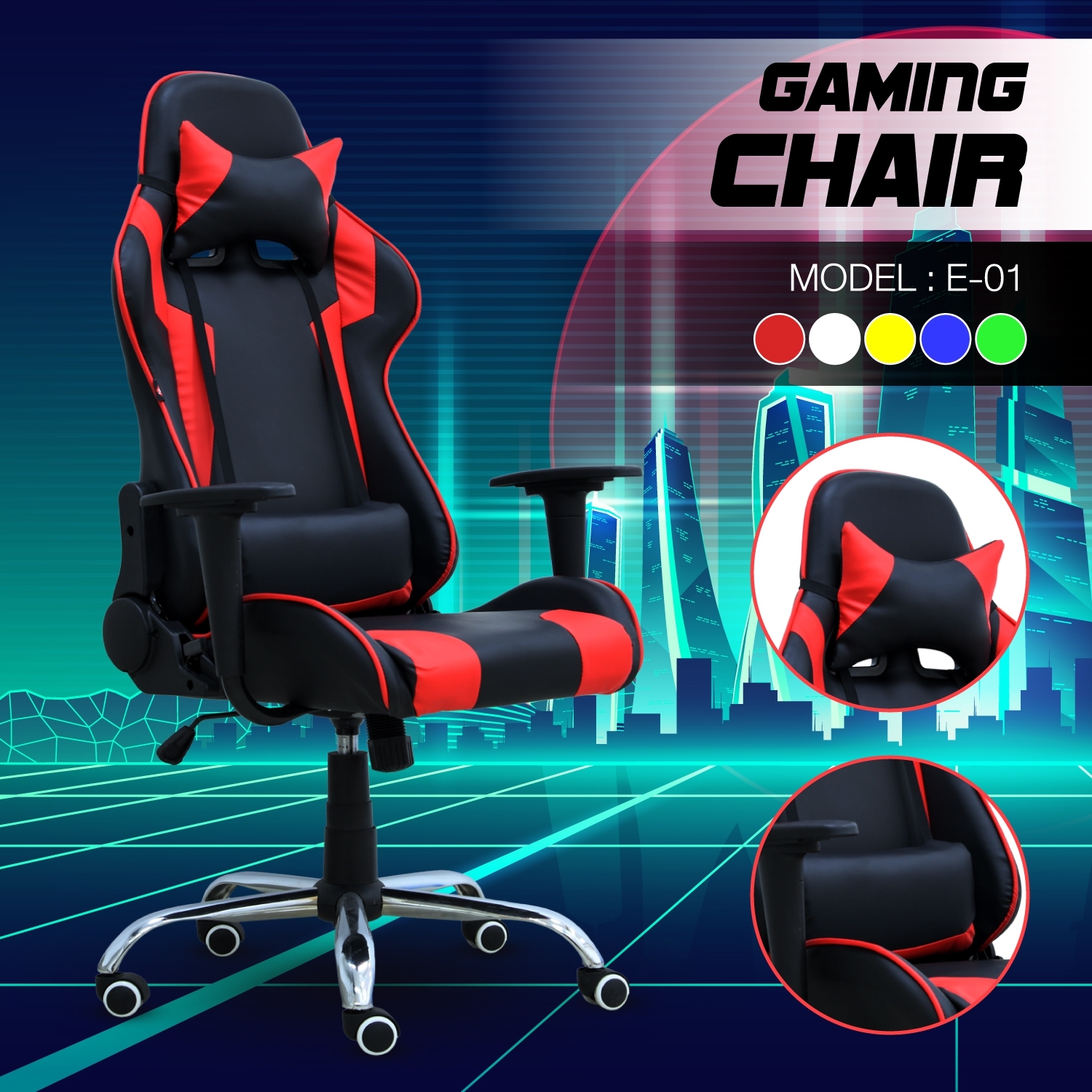 BG Ghế chơi game Mẫu E01 (Red/Black) chân xoay 360 độ, ngả 165 độ (hàng nhập khẩu)