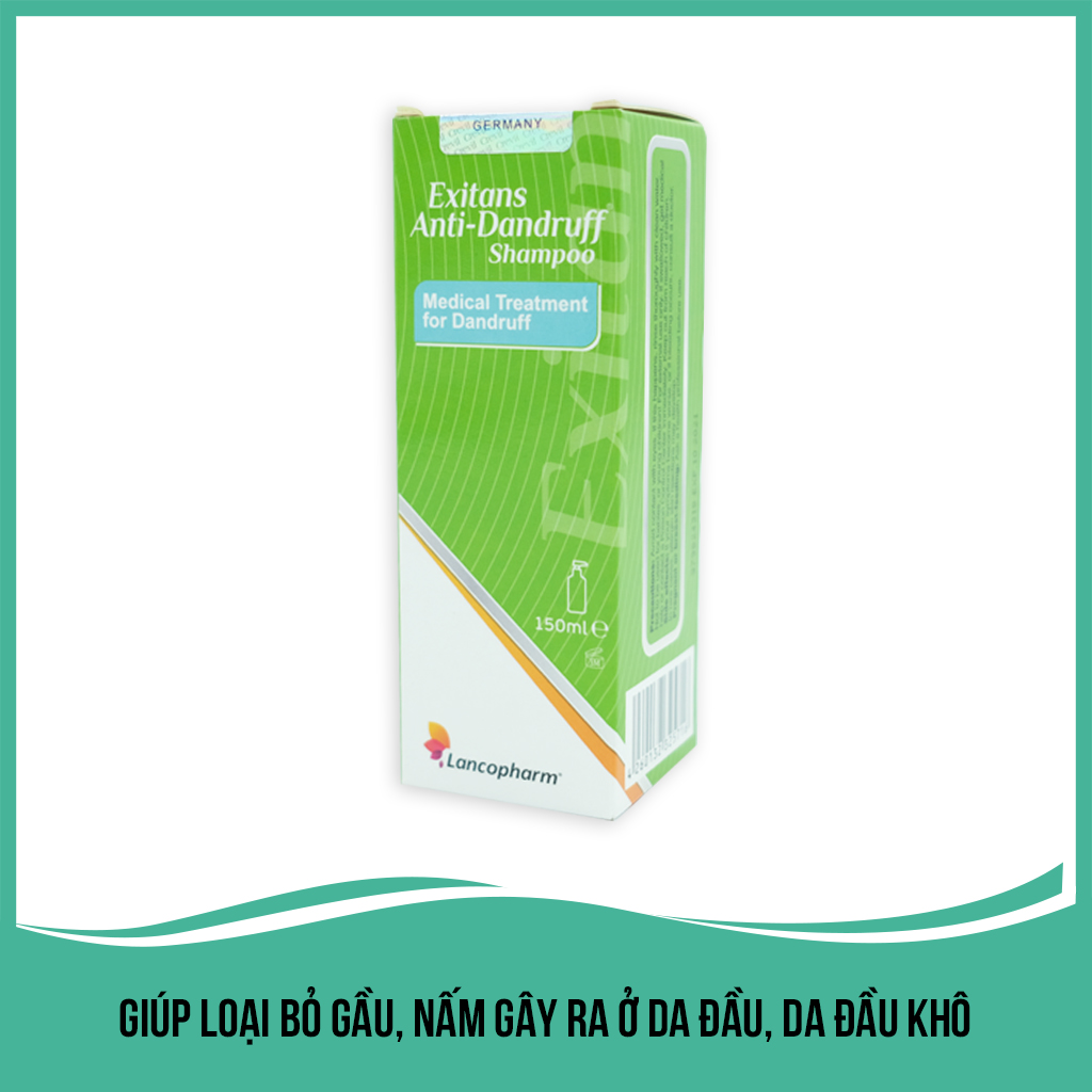 Dầu gội trị gàu nấm Lancopharm Exitans Anti Dandruff Shampo 150ml giúp sạch gàu và nấm, hết ngứa, không khô tóc hỗ trợ chống rụng tóc, tái tạo chân tóc