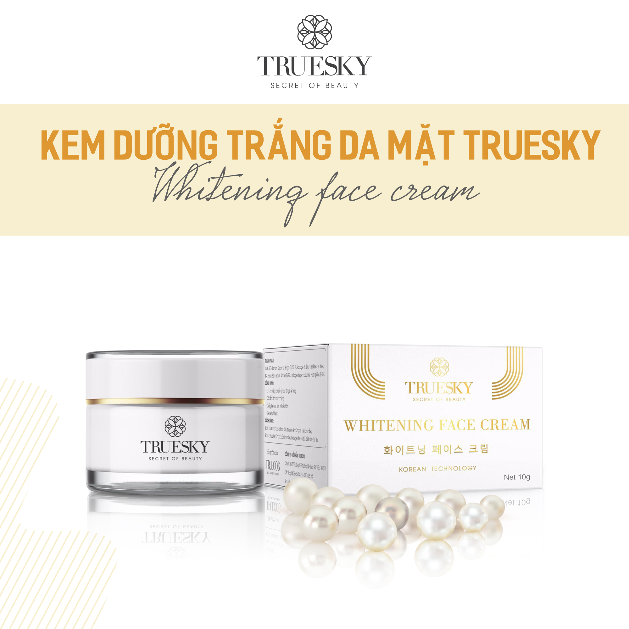 Kem dưỡng trắng da mặt Truesky chiết xuất ngọc trai hồng y dạng lotion chính hãng 10g - Whitening Face Cream