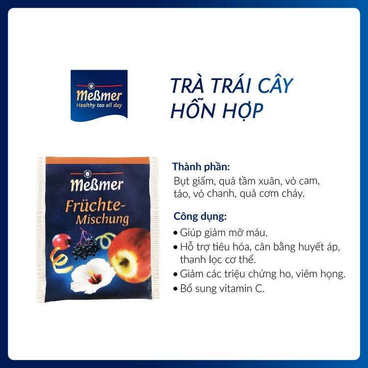 Trà Túi Lọc Messmer Trái Cây Hỗn Hợp/ Fruit Mixture Hộp 25 Gói - Trà Messmer Nhập Khẩu Từ Đức