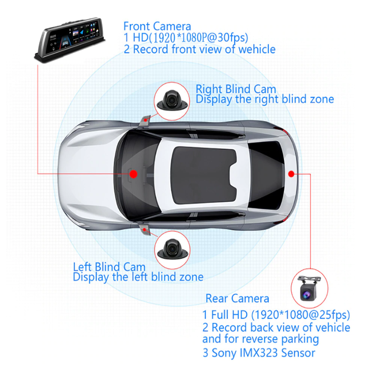 Camera hành trình đặt taplo ô tô cao cấp K600 tích hợp 4 camera, Android Wifi GPS
