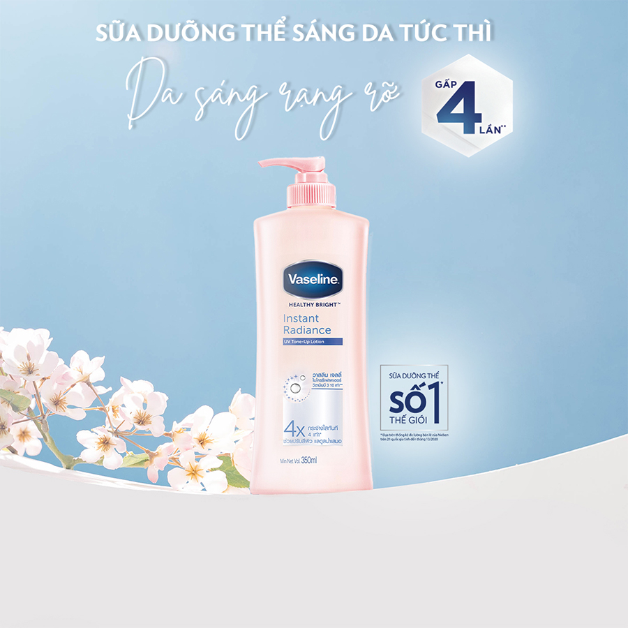 Sữa Dưỡng Thể 350Ml Vaseline Dưỡng Ẩm Sáng Da Instant Radiance Vi Chất Phản Quang Giúp Da Sáng Tức Thì Gấp 4 Lần