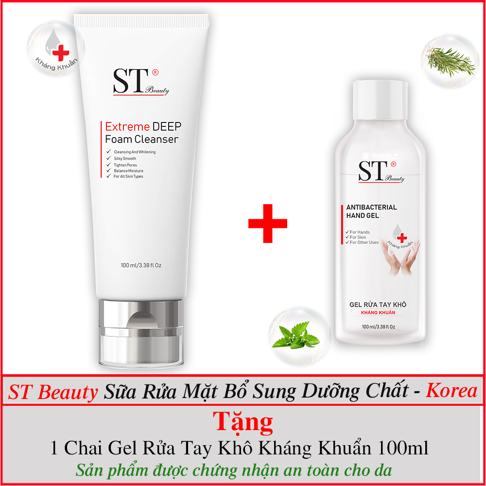 ST Beauty - Sữa Rửa Mặt: Làm Sạch Da Chuyên Sâu & Thông Thoáng Lỗ Chân Lông – Trắng Đều Màu & Cân Bằng Độ Ẩm cho Da - ST Beauty Extreme DEEP Foam Cleanse – Made in Korea  -  Tặng 1 Gel Rửa Tay Khô 100ml - Sạch Khuẩn