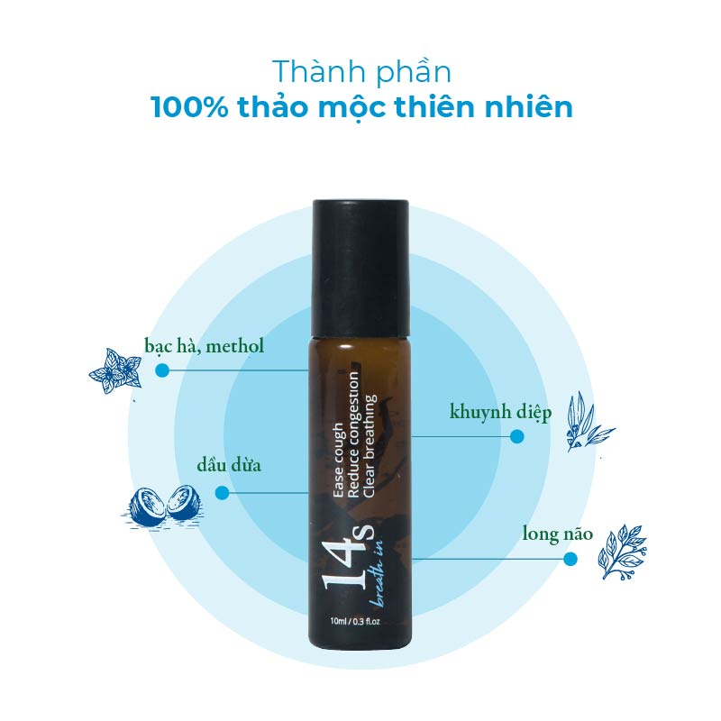 Tinh dầu lăn 14S Breathe In 10ml - hỗ trợ hô hấp, sát khuẩn Breathe In