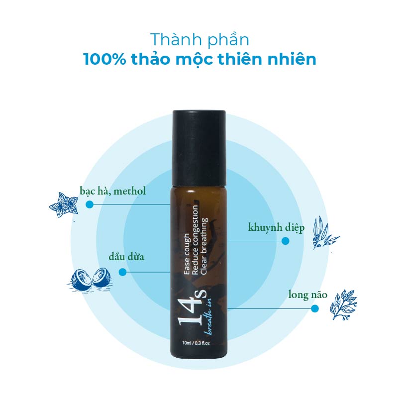 Tinh dầu lăn 14S Breathe In 10ml -  hỗ trợ hô hấp, sát khuẩn Breathe In