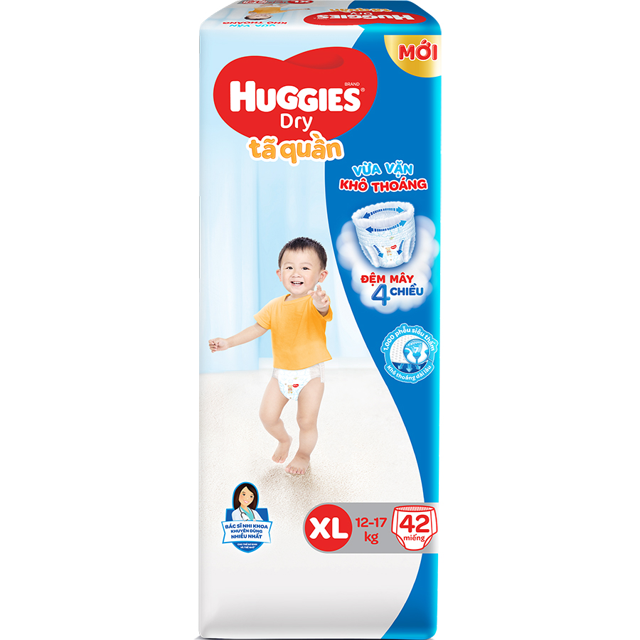 Tã Quần Huggies Dry Gói Đại XL42 (42 Miếng) - Bao Bì Mới