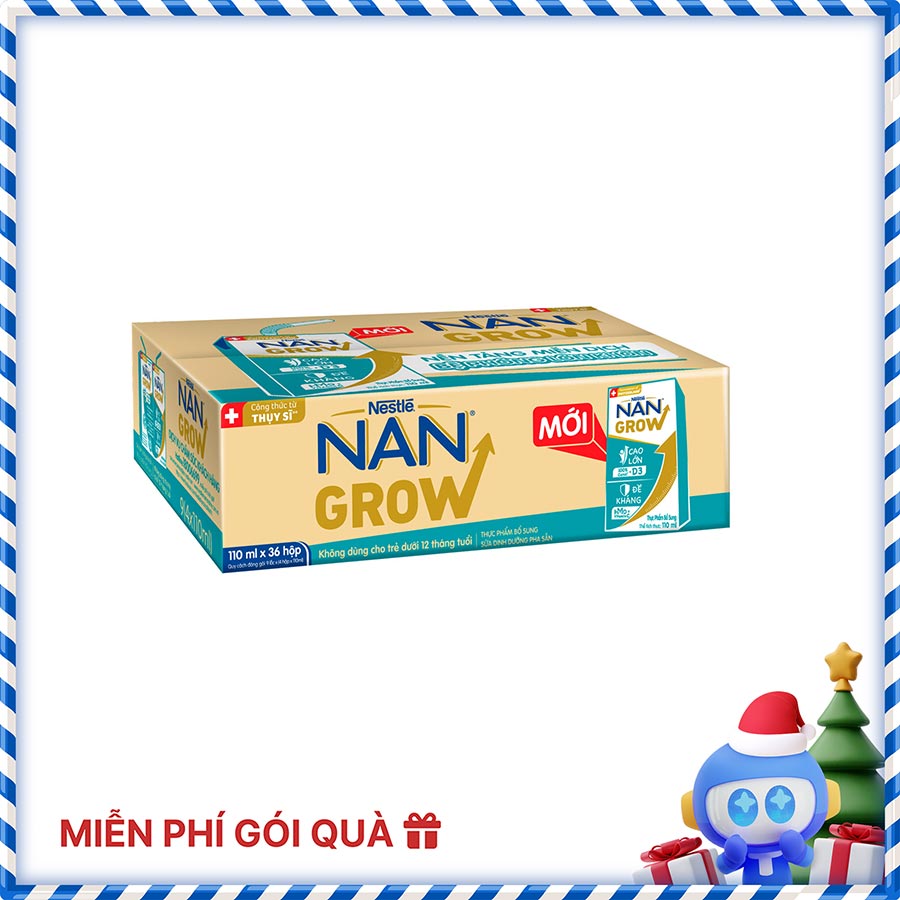 Thùng sữa bột pha sẵn Thực phẩm bổ sung Nestlé NANGROW 9(4x110ml) sữa mát công thức từ Thụy Sĩ với 100% Canxi giúp bé cao lớn vượt trội dành cho bé từ 1 tuổi
