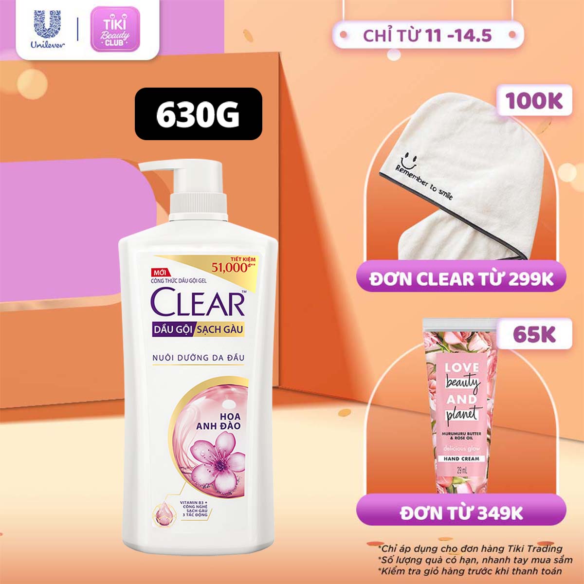 Dầu gội sạch gàu Clear Hoa Anh Đào đánh bay gàu & nhờn ngứa, sảng khoái cả ngày dài 630G