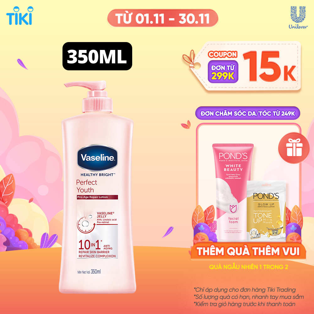 Sữa Dưỡng Thể 350Ml Vaseline Dưỡng Ẩm Sáng Da Perfect Youth Phức Hợp Pro-Retinol Kích Thích Sản Sinh Collagen Hoạt Chất Aha Cải Thiệt Nếp Nhăn