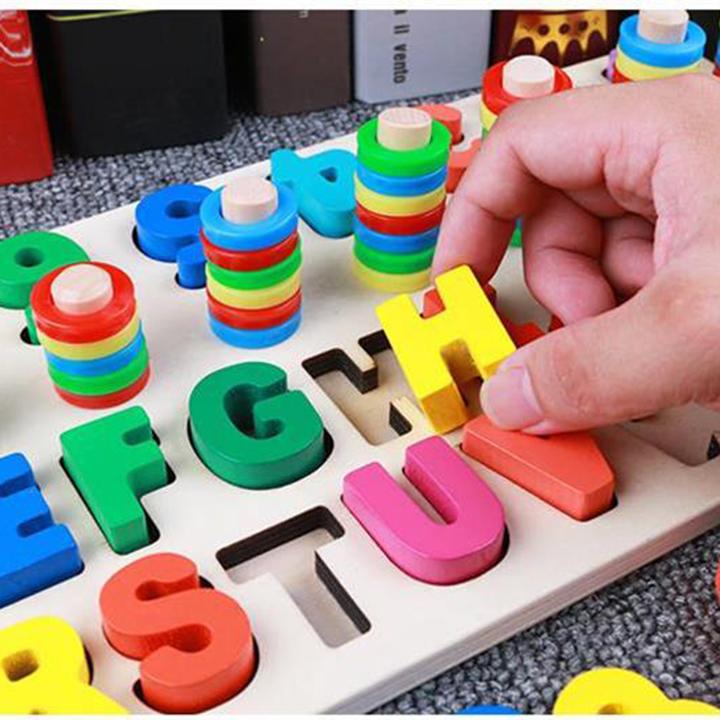 Đồ chơi giáo dục, giáo Cụ Montessori cho bé học đếm số, cột tính bậc thang và bảng chữ cái, đồ chơi gỗ giúp phát triển trí não giáo dục theo phương pháp montessori – Tặng Kèm Móc Khóa 4Tech.