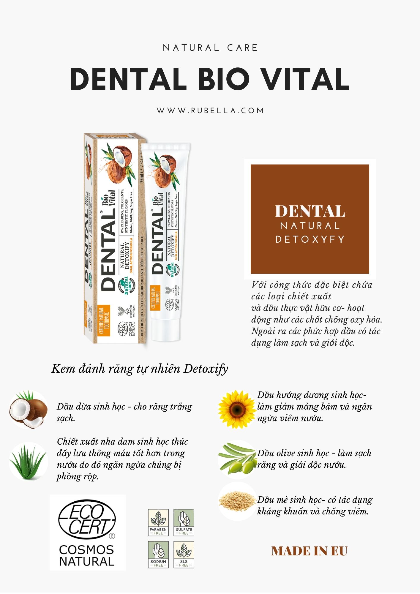 Kem Đánh Răng Hữu Cơ Thải Độc Kháng Khuẩn Dental Bio Vital Natural Detoxify