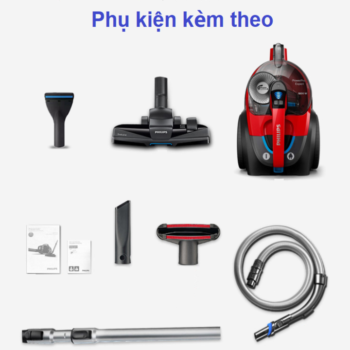 Máy hút bụi không túi nhãn hiệuPhilips FC9728/81 công suất 1800W tích hợp đầu hút TriActive làm sạch kỹ lưỡng theo 3 hướng - Hàng Nhập Khẩu