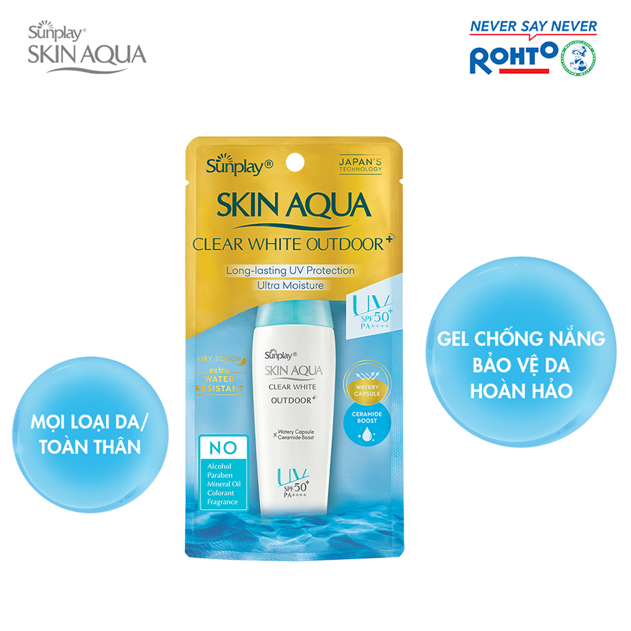 Kem chống nắng Skin Aqua dưỡng da cho mặt khi hoạt động ngoài trời dạng gel Sunplay Skin Aqua Clear White Outdoor+ SPF50+ PA++++ 30g