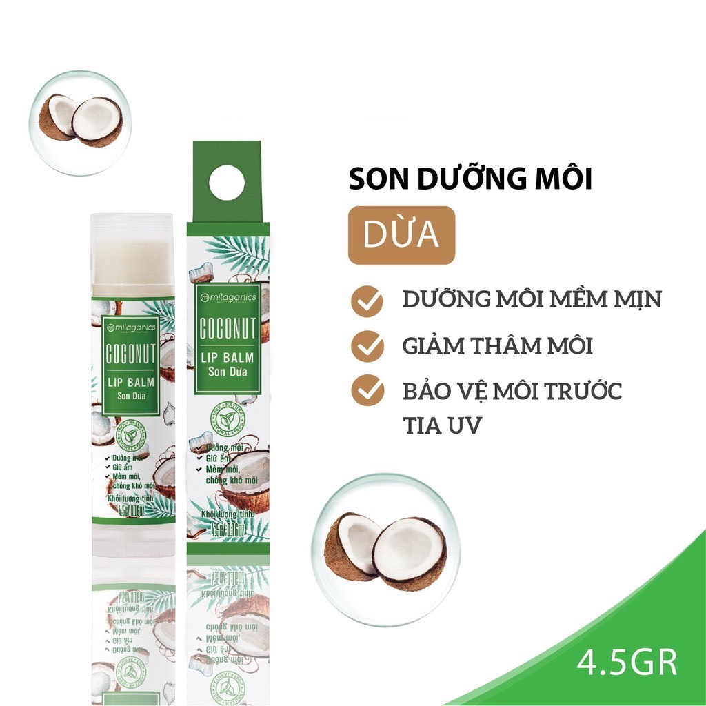 Son Dưỡng Môi Dừa Milaganics 4.5g