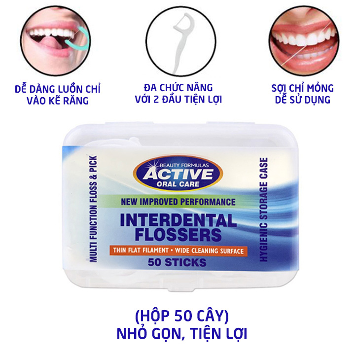 Tăm chỉ nha khoa Beauty Formulas Active Oral care Interdental Flossers - hộp 50 cái