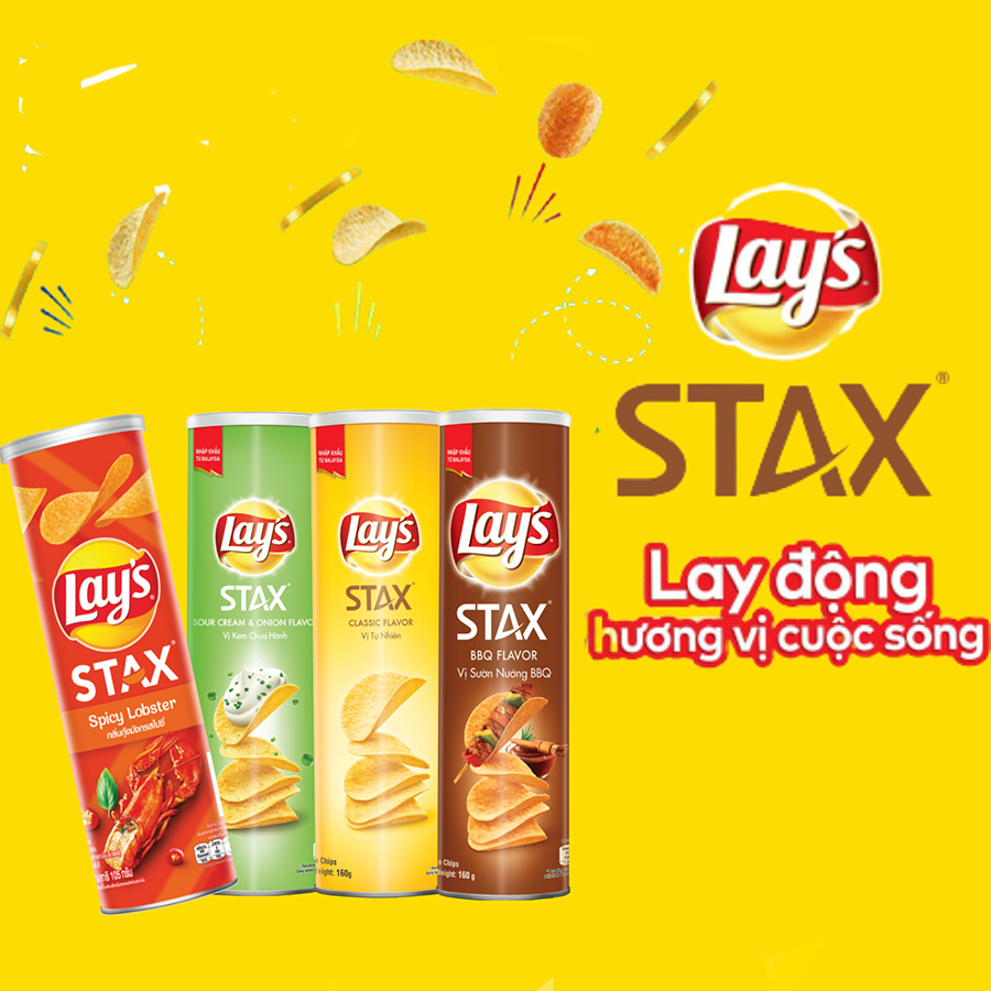 Combo 2 Bánh Snack Khoai Tây Ống Lay's Stax Vị Kem Chua Hành 160g (Size lớn) - Nhập khẩu từ Malaysia