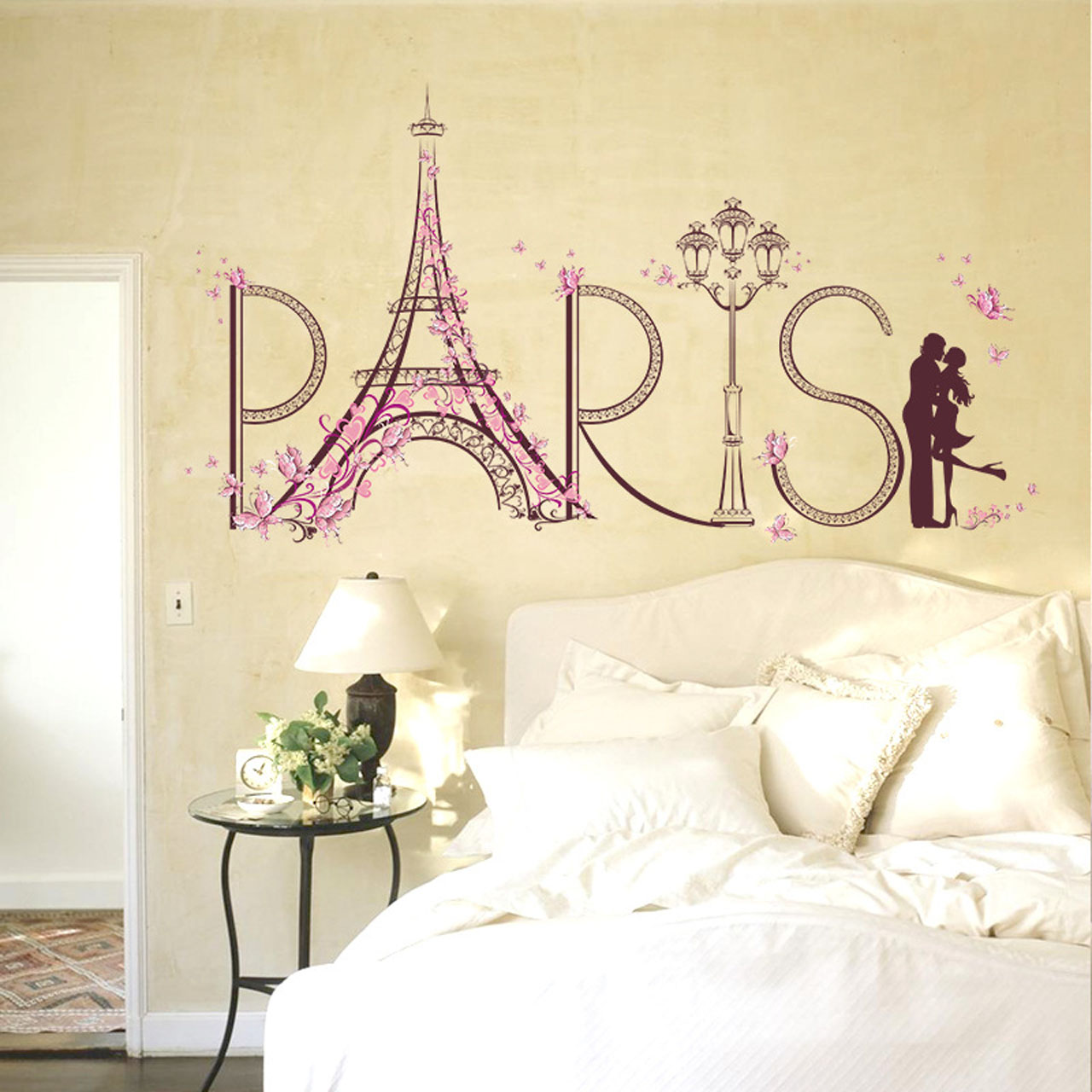 Decal dán tường trang trí phòng khách, phòng cưới- Tháp paris tình yêu-mã sp SK9007
