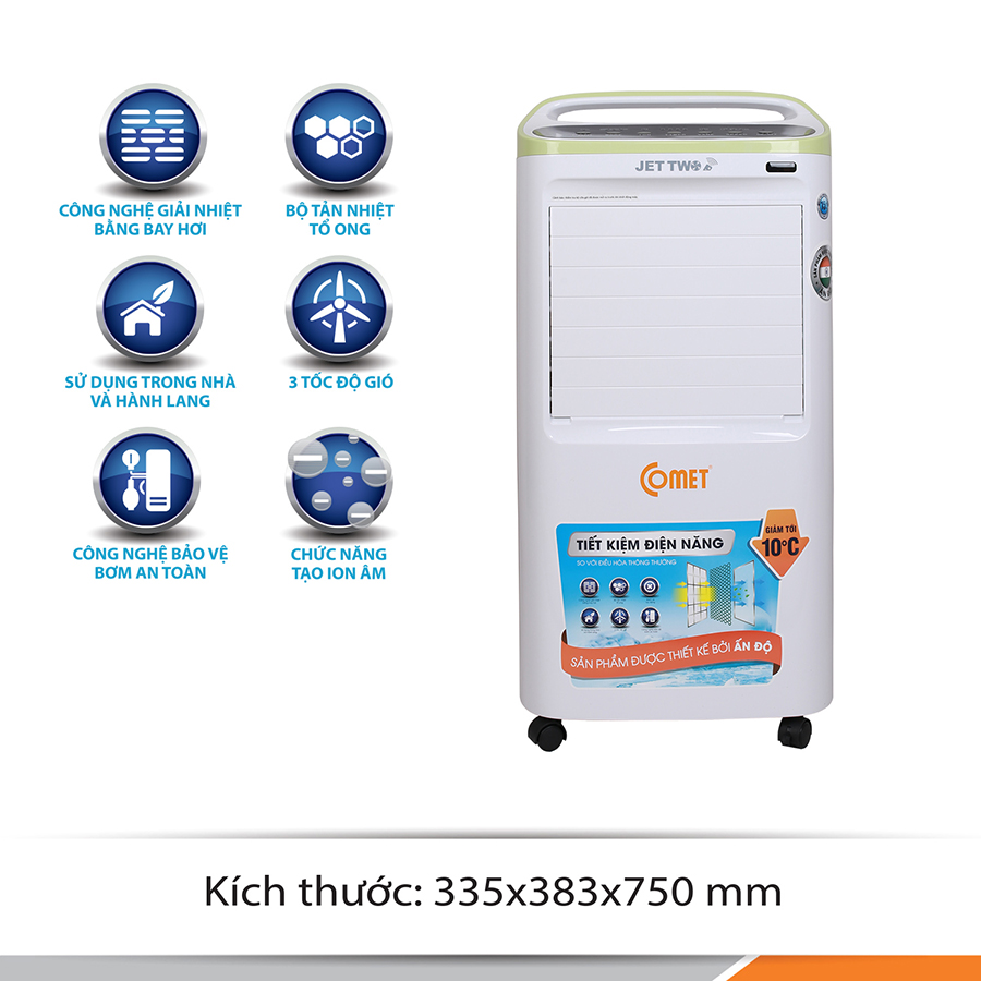  Quạt hơi nước, quạt điều hòa không khí Comet CM8835 90W (8.5L) - Hàng Chính Hãng