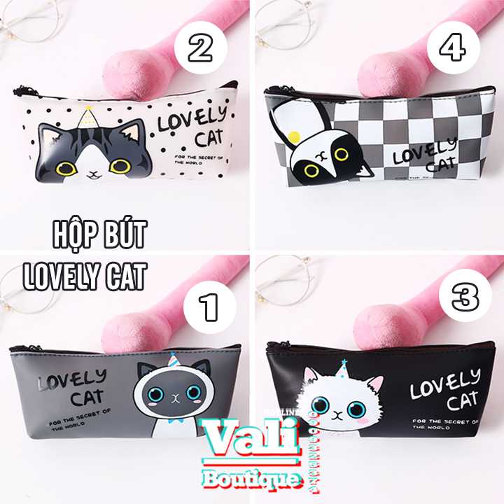 Hộp bút nhựa PU dễ thương hình mèo Lovely Cat - nhiều mẫu