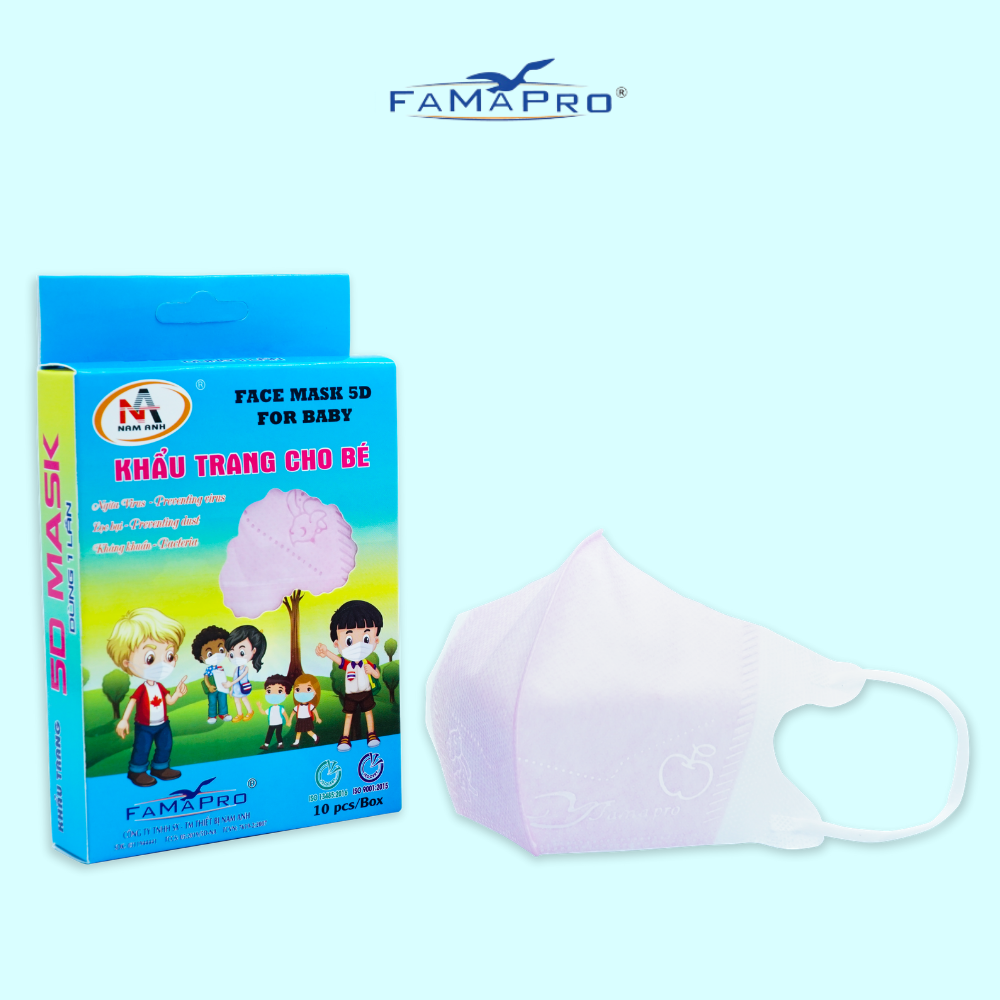 [HỘP - FAMAPRO 5D BABY] - Khẩu trang y tế trẻ em kháng khuẩn 3 lớp Famapro 5D Baby (10 cái/ hộp) - COMBO 3 HỘP