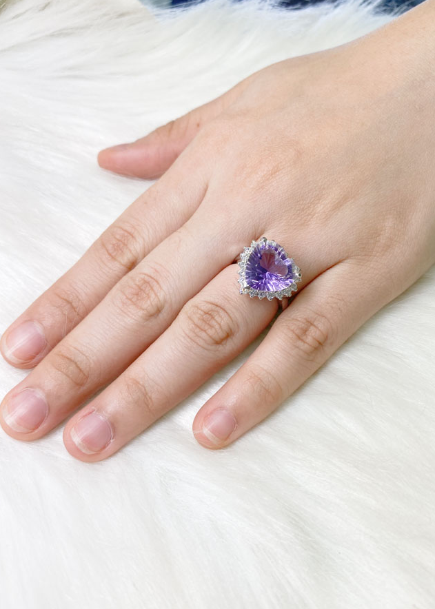 NHẪN NỮ ĐÁ AMETHYST  BẠC PHA CAO CẤP